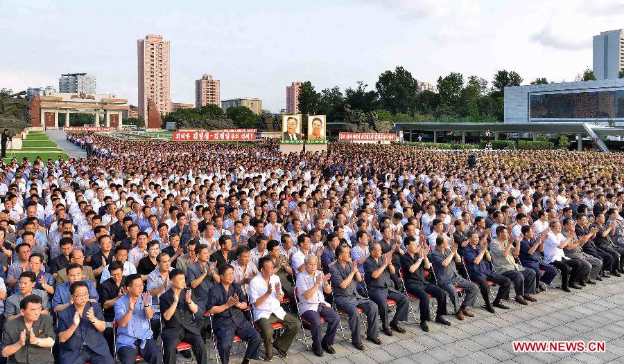 Photo provided by Korean Central News Agency (KCNA) on July 27, 2015 shows a national meeting being held to celebrate the 62nd anniversary of the Korean people's victory in the great Fatherland Liberation War in the Memorial Museum of the Victory of Fatherland Liberation War on July 26 in Pyongyang, the Democratic People's Republic of Korea (DPRK). (Xinhua/KCNA) 