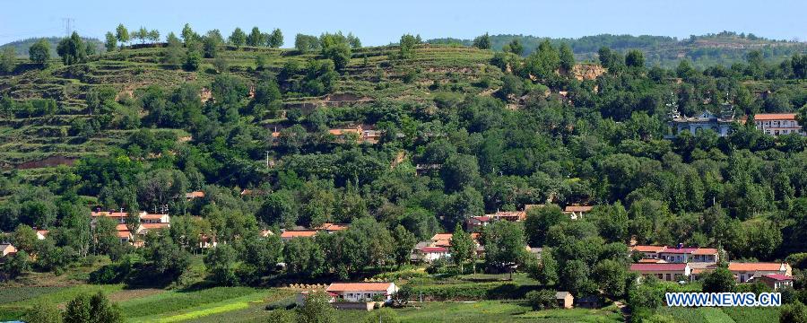 A forest covers a village in Jingyuan County, northwest China's Ningxia Hui Autonomous Region, Aug. 6, 2015.