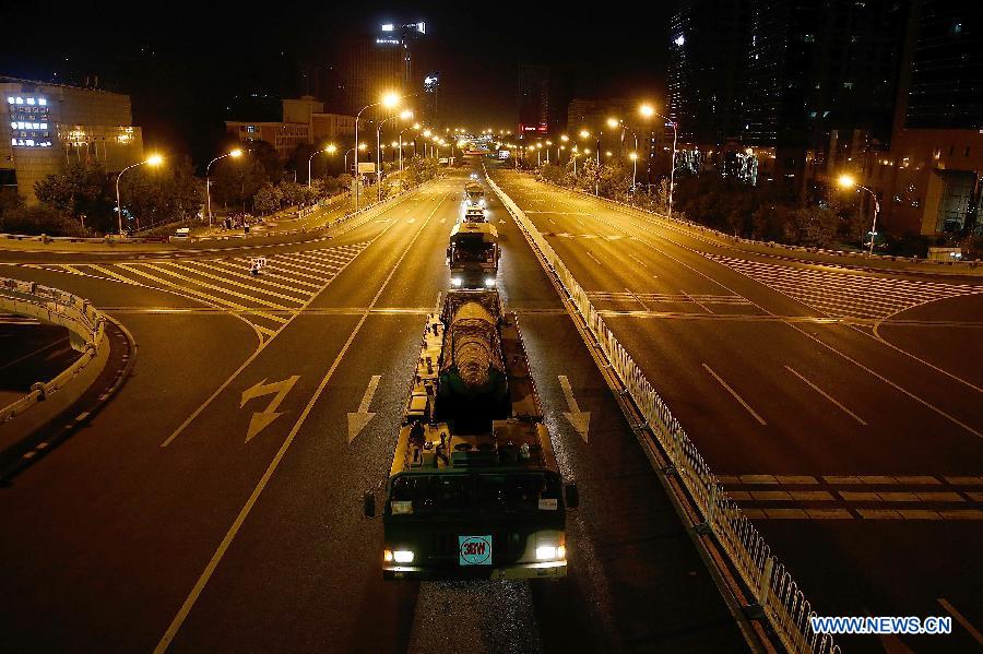Armament vehicles run to the venue of the commemoration activities to mark the 70th anniversary of the victory of the Chinese People's War of Resistance Against Japanese Aggression and the World Anti-Fascist War, in Beijing, capital of China, Sept. 3, 2015.Armament vehicles run to the venue of the commemoration activities to mark the 70th anniversary of the victory of the Chinese People's War of Resistance Against Japanese Aggression and the World Anti-Fascist War, in Beijing, capital of China, Sept. 3, 2015.