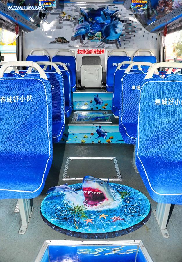Photo taken on Sept. 14, 2015 shows an ocean theme bus in Changchun, northeast China's Jilin Province. 