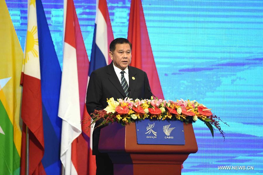 Thai Deputy Prime Minister Tanasak Patimapragorn addresses the opening ceremony of the 12th China-ASEAN Expo and the China-ASEAN Business and Investment Summit in Nanning, capital of southwest China's Guangxi Zhuang Autonomous Region, Sept. 18, 2015.