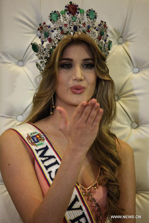 Mariam Habach, a 19-year-old student on Odontology and newly crowned Miss Venezuela, attends a press conference in Caracas, Venezuela, Oct. 9, 2015. 