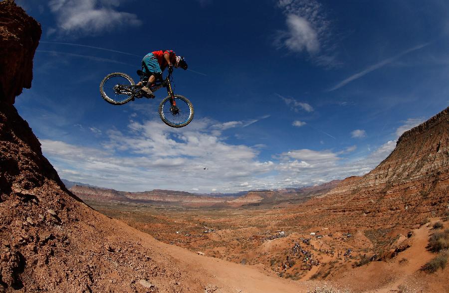 The Red Bull Rampage is an invite-only freeride mountain bike competition held near Zion National Park. (Xinhua/AFP Photo)