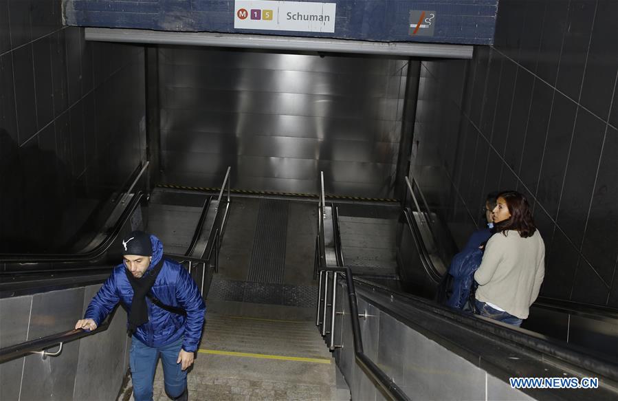 The Schuman metro station is shut dowm in Brussels, capital of Belgium, Nov. 21, 2015. 