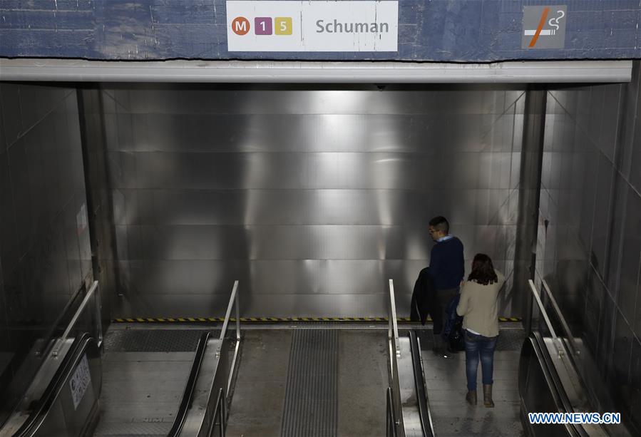 The Schuman metro station is shut dowm in Brussels, capital of Belgium, Nov. 21, 2015. 