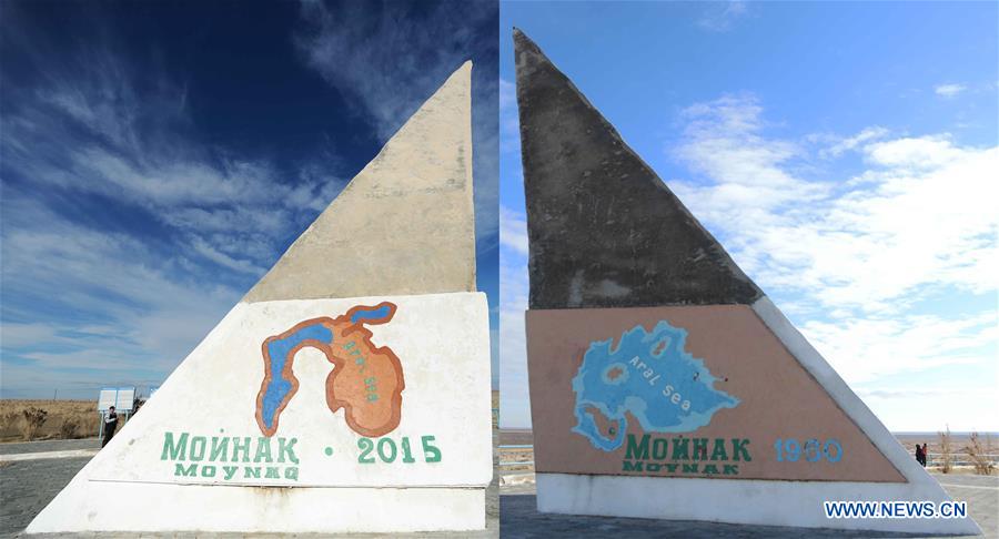 Photo taken on Dec. 7, 2015 shows an abandoned ship at Moynak in the Aral Sea, Uzbekistan.