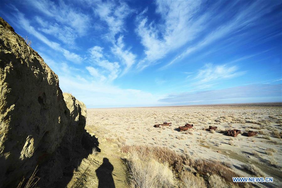 Photo taken on Dec. 7, 2015 shows an abandoned ship at Moynak in the Aral Sea, Uzbekistan.