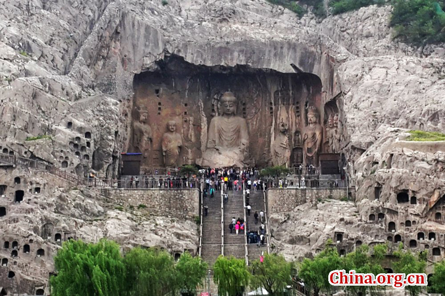 The Longmen Grottoes, located near Luoyang, Henan Province, are a treasure house of ancient Buddhist cave art.