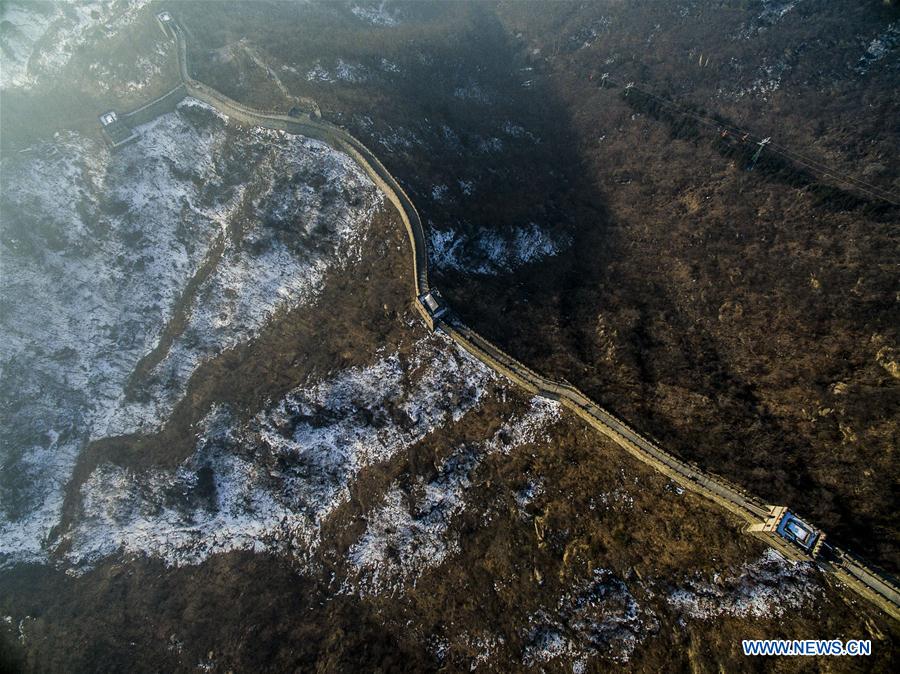 Photo taken on Jan. 1, 2016 shows an aerial view of the Mutianyu Great Wall in Beijing, capital of China. 2015 is the dawn of the drone age.