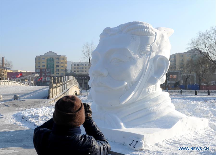 Photo taken on Jan. 7, 2016 shows a third-prize winning snow sculpture of the 8th International Snow Sculpture Contest for College Students in Harbin, capital of northeast China's Heilongjiang Province.