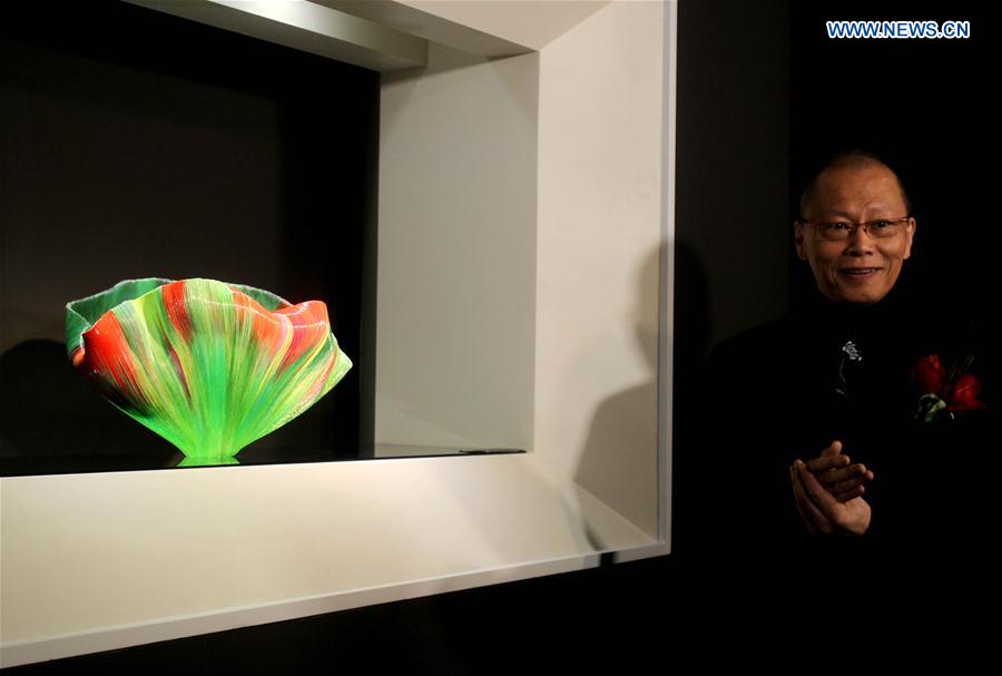 A piece of work is seen during an exhibition of glass sculptures by American artist Toots Zynsky in Shanghai, east China, Jan. 12, 2016.