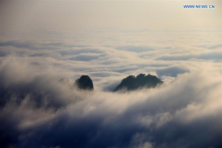 Photo taken on Jan. 13, 2016 shows the sea of clouds after a snowfall at the Huangshan Mountain scenic spot in Huangshan City, east China's Anhui Province.