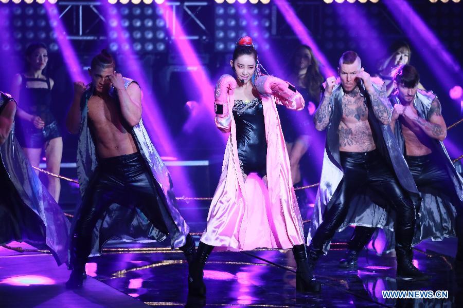 Singer Dany Lee performs at a variety show 'Night of Star App' held by Tencent Group in Beijing, capital of China, Jan. 17, 2016.