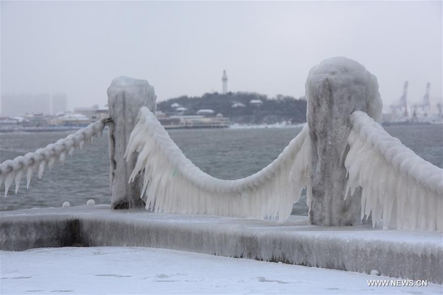 A cold front has transformed the coastal city to an ice world. CN)