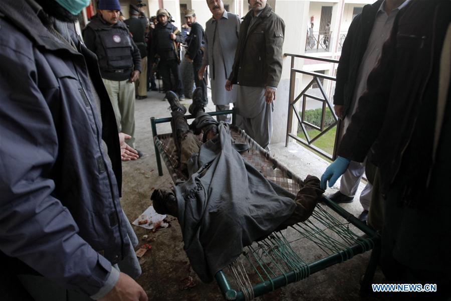 Soldiers patrol outside the Bacha Khan university following a militant attack in northwest Pakistan's Charsadda, Jan. 20, 2016.