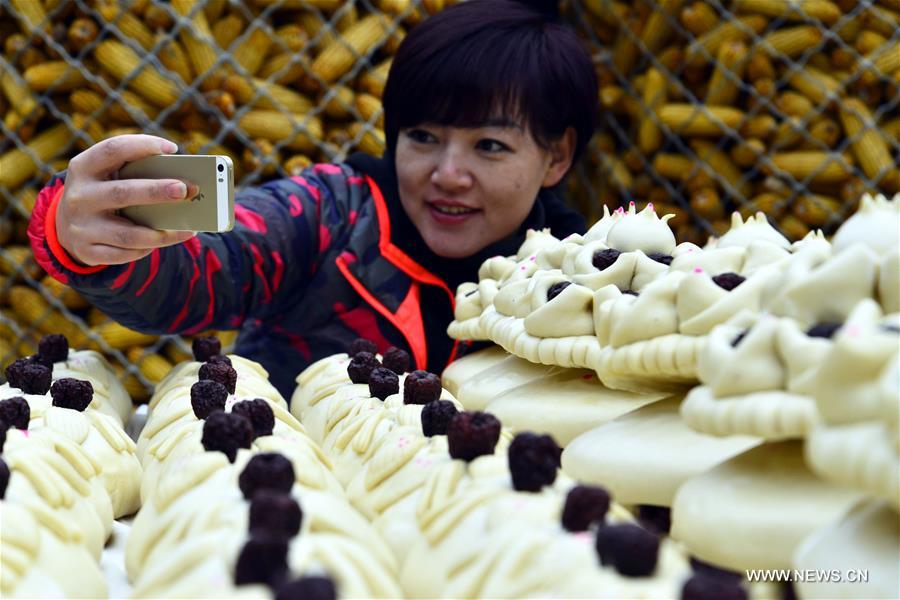  Steamed bun with colorful patterns is a traditional staple food during the Spring Festival in Shandong.
