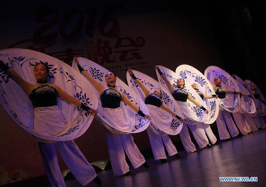 Members of the Song and Dance Troupe of Nanchang of China perform to celebrate the Chinese Spring Festival, at the Macedonian National Theater in Skopje Feb. 4, 2016.