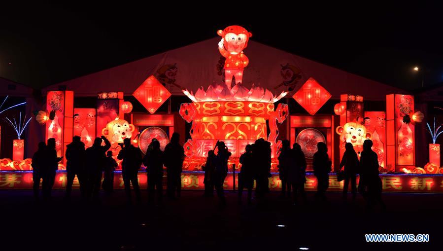 Citizens view lanterns during a lantern fair in Zhengzhou, capital of central China's Henan Province, Feb. 4, 2016.