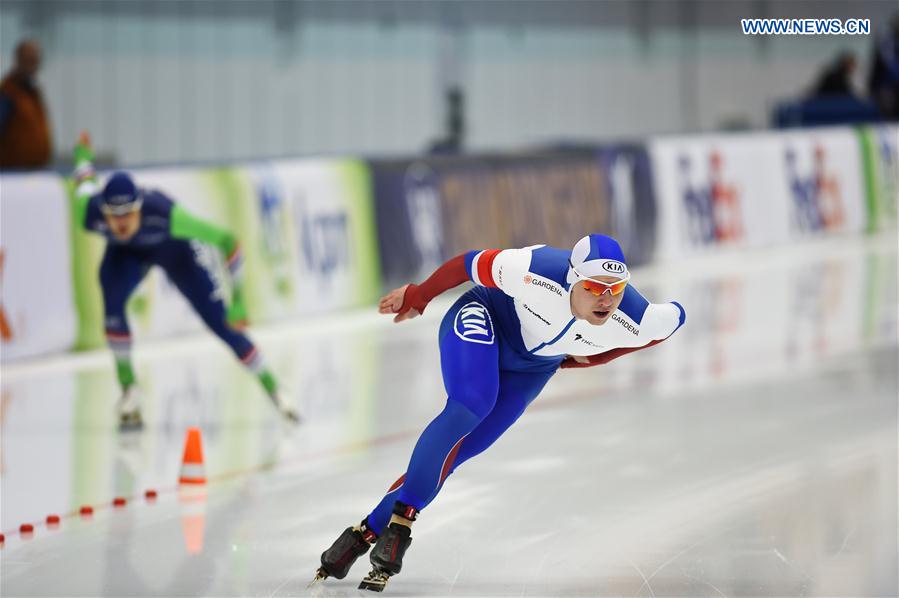 Pavel Kulizhnikov of Russia competes during the men 1000m at ISU world single distances speed skating championships in Kolomna, Russia, on Feb. 13, 2016. 