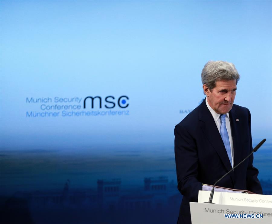 The United States Secretary of State John Kerry addresses the Munich Security Conference in Munich, Germany, on Feb. 13, 2016. 