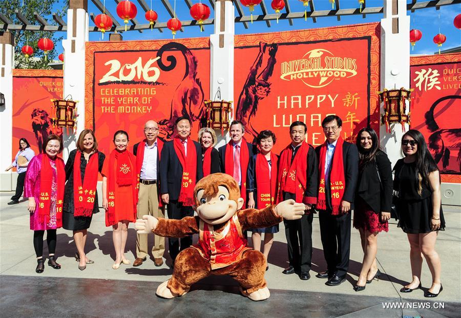 The Universal Studios Hollywood together with the Consulate-General of China in Los Angeles and the China National Tourist Office in Los Angeles celebrated the Year of the Monkey and promoted the 2016 China-US Tourism Year at Universal Studios Hollywood on Saturday.