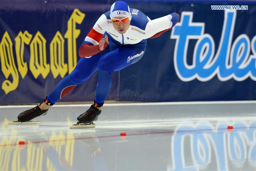 Pavel Kulizhnikov of Russia competes during the men's 1000m event at ISU world single distances speed skating championships in Kolomna, Russia, on Feb. 13, 2016.