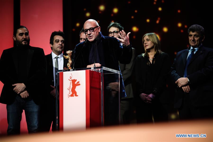 The Italian documentary film 'Fire at Sea' won the Golden Bear, the top jury prize awarded to the best film, in the 66th Berlin International Film Festival on Saturday. 