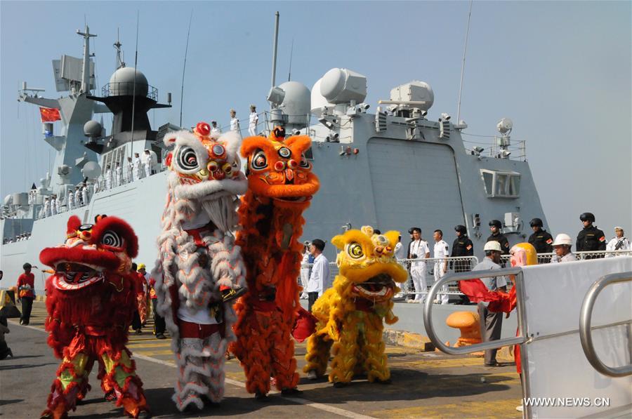Two Chinese guided-missile frigates docked at the port on Monday for a five-day goodwill visit to Cambodia