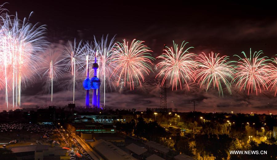 Fireworks light up sky during Hala February Festival in Kuwait People