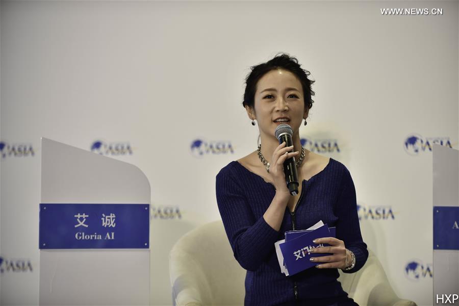 Gloria AI, Founder and Host of iAsk Media, speaks at a sub-forum with the theme of 'The Rise of Crowdfunding' during the 2016 Boao Forum for Asia (BFA) in Boao, south China's Hainan Province, March 22, 2016. 