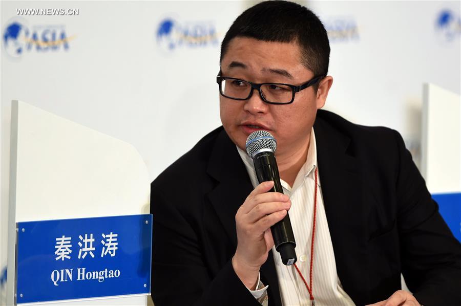 Qin Hongtao, CEO of Hengchang, a p2p Internet banking company, speaks on a session of Internet Banking in the annual Boao Forum for Asia (BFA) in Boao, south China's Hainan Province, March 22, 2016. 
