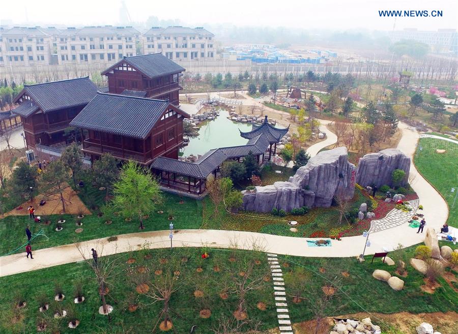 Photo taken on April 13, 2016 shows the Chongqing Garden of the Tangshan International Horticultural Exposition 2016 in Tangshan City, north China's Hebei Province. 