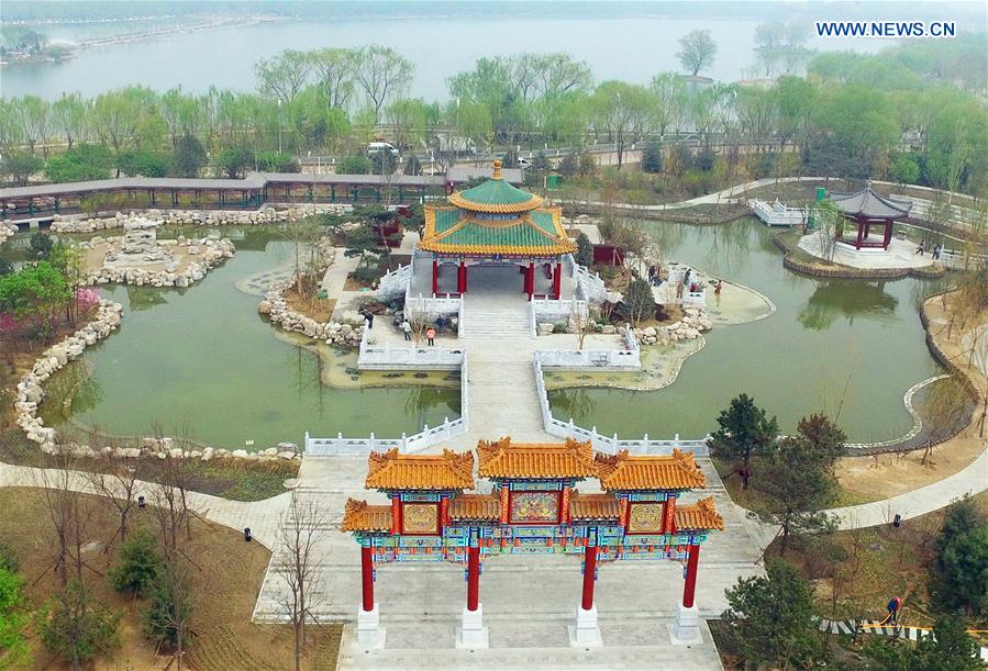 Photo taken on April 13, 2016 shows the Beijing Garden of the Tangshan International Horticultural Exposition 2016 in Tangshan City, north China's Hebei Province. 