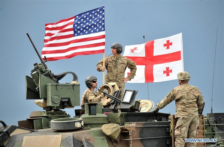 Soldiers are seen on the last day of the live-fire phase of the three-week long joint military drill named 'Noble Partner 2016' at Vaziani base near Tbilisi, Georgia, May 24, 2016.