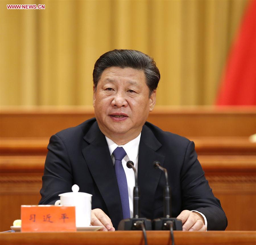 Chinese President Xi Jinping addresses an event conflating the national conference on science and technology, the biennial conference of the country's two top think tanks, the Chinese Academy of Sciences and Chinese Academy of Engineering, and the national congress of the China Association for Science and Technology, in Beijing, capital of China, May 30, 2016. 