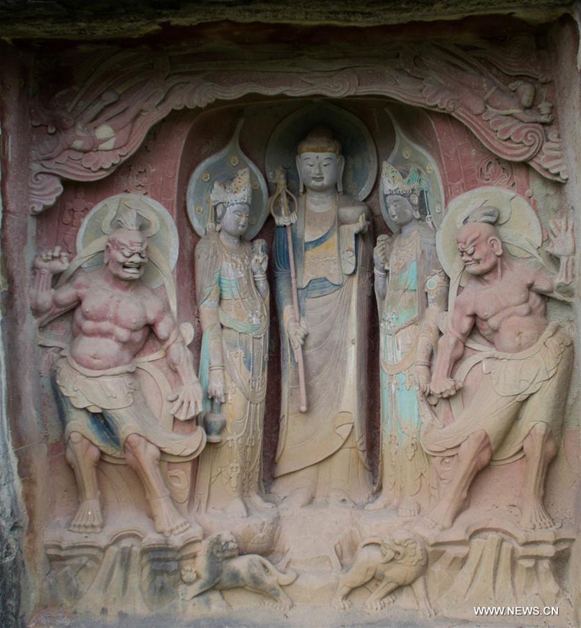 The Bazhong Grottoes feature carving and painting of the figures in Tang Dynasty. 