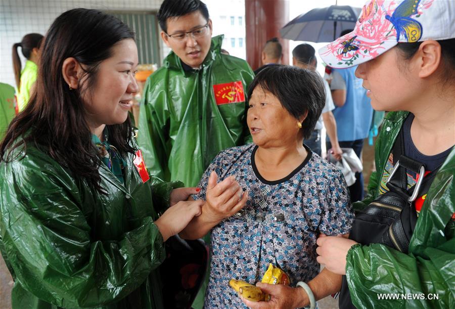 People affected by torrential rainfall in Shucheng have been relocated to safety places.