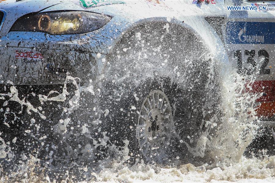 Philippe Boutron and Mayeul Barbet of Team Sodicars competes during the third stage of the Moscow-Beijing Silk Road rally 2016 in Ufa, Russia on July 11, 2016. 