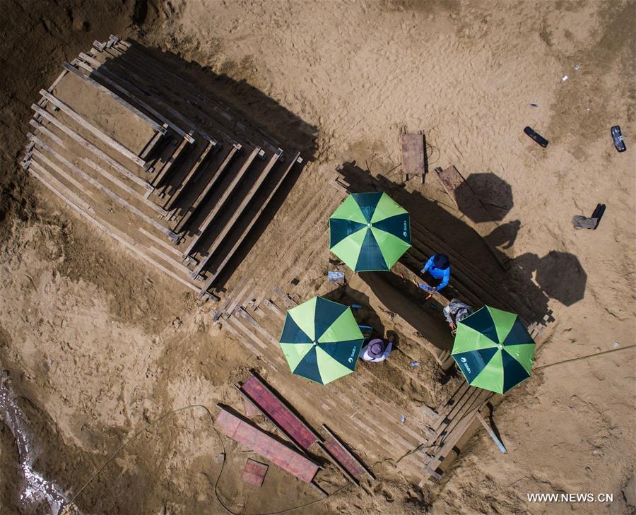 The sand sculptures here are expected to open to the public on Sept. 9. 