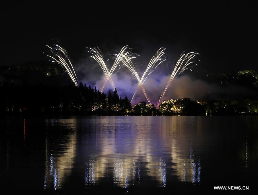 Photo taken on Aug. 30, 2016 shows the night scene of the West Lake in Hangzhou, capital of east China's Zhejiang Province.(