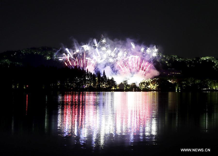 Photo taken on Aug. 30, 2016 shows the night scene of the West Lake in Hangzhou, capital of east China's Zhejiang Province.(