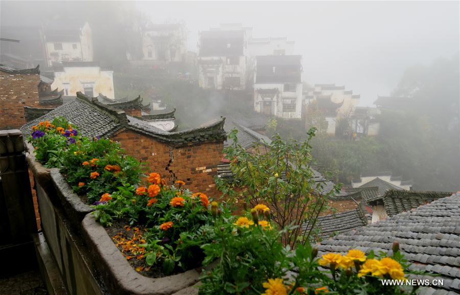 Photo taken on Nov. 13, 2016 shows the Hui-style architecture in Wuyuan County, east China's Jiangxi Province.