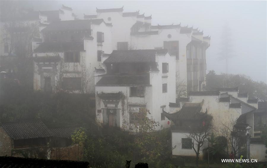 Photo taken on Nov. 13, 2016 shows the Hui-style architecture in Wuyuan County, east China's Jiangxi Province.