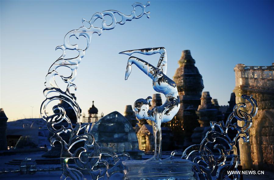 Ice sculptures began to melt as temperature rose recently.