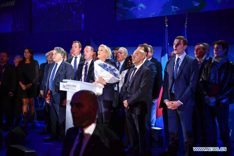 FRANCE-HENIN-BEAUMONT-PRESIDENTIAL ELECTION-FIRST ROUND-LE PEN-CELEBRATION