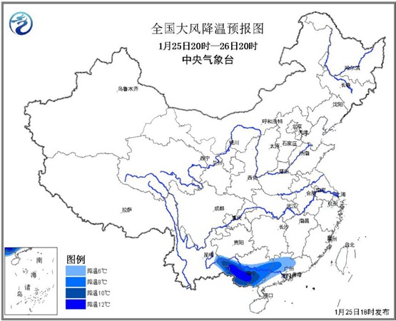 寒潮预警连发5天 今明天西南华南等降温达10~12℃