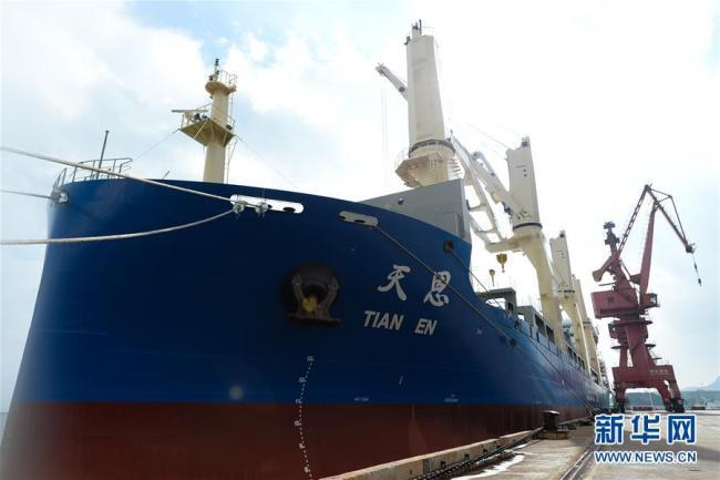 The Tian'en cargo ship at the port of Lianyungang in east China's Jiangsu Province on August 4. [Photo: Xinhua]