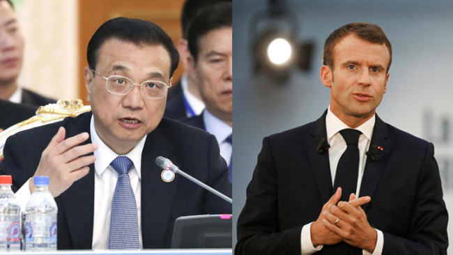 Chinese Premier Li Keqiang and French President Emmanuel Macron [Photo: China Plus]