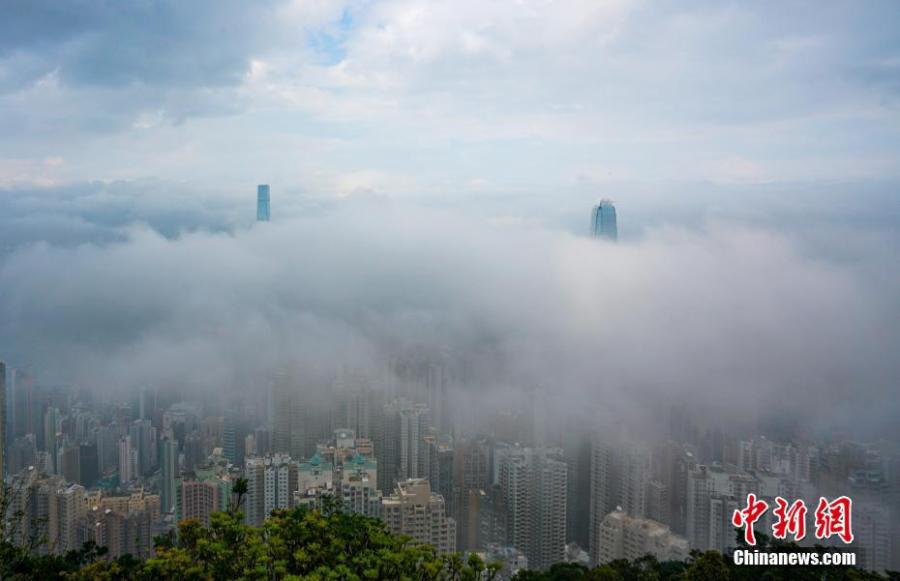 Advection fog envelopes Victoria Harbour in Hong Kong, Feb. 21, 2019. (Photo: China News Service/Zhang Wei)