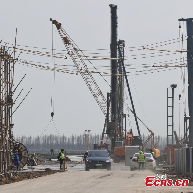 The construction site of the Tesla Gigafactory, a Tesla factory in Shanghai, China, March 7, 2019. The U.S. electric carmaker broke ground on the Shanghai factory in January. (Photo: China News Service/Zhang Hengwei)